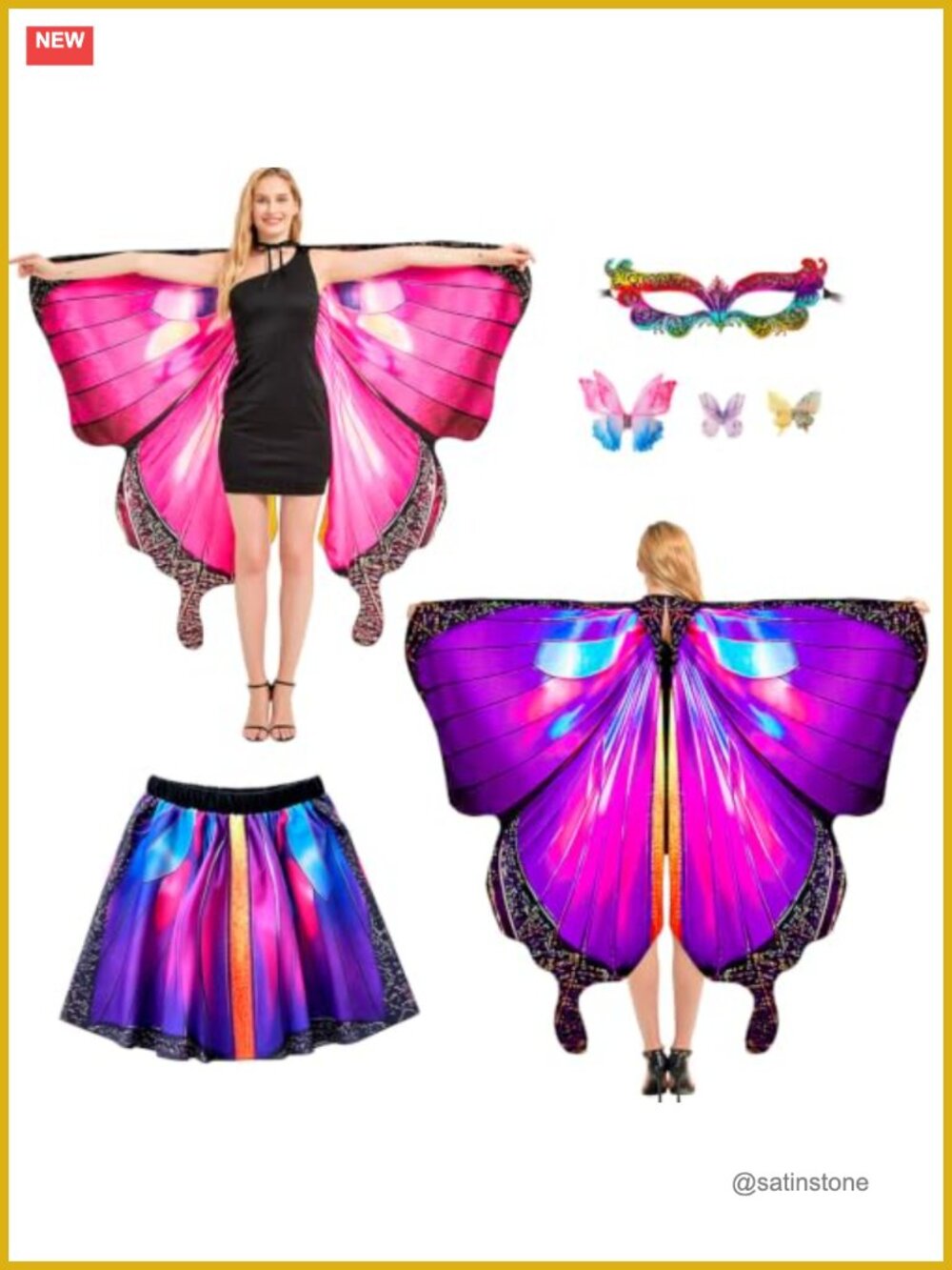 Butterfly Wings Costume Set with Skirt, Mask & Hair Clip - 4 Piece